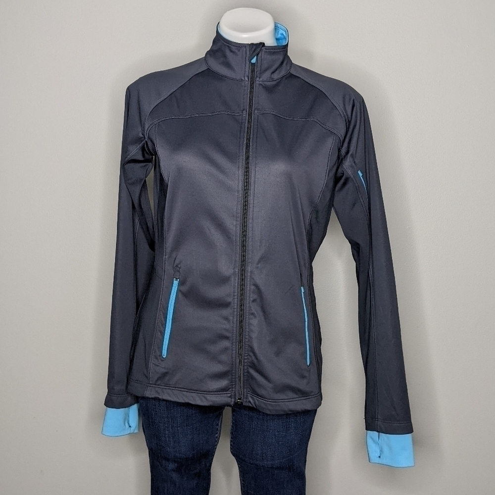 Athleta grey blue laser cut exercise jacket M